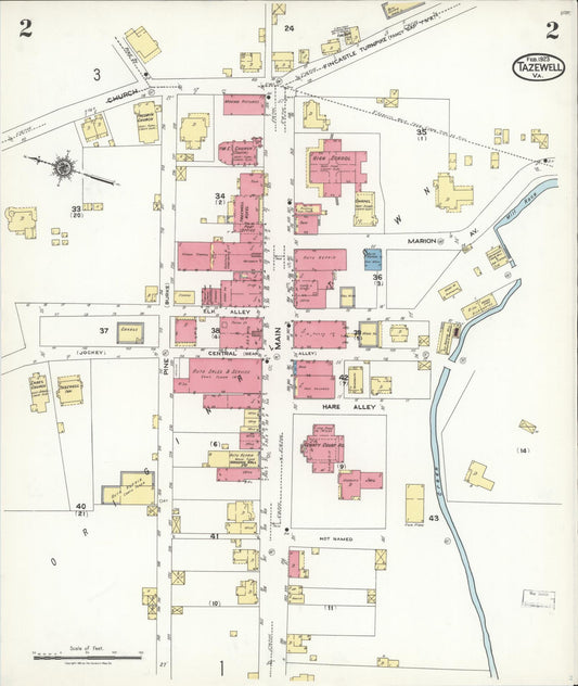 Sanborn Fire Insurance Map from Tazewell, Tazewell County, Virginia (1923), Sheet #0002 - Historic Sanborn Fire Insurance Map Print, vintage old map wall art, antique decor, genealogy gift, Virginia Virginia map