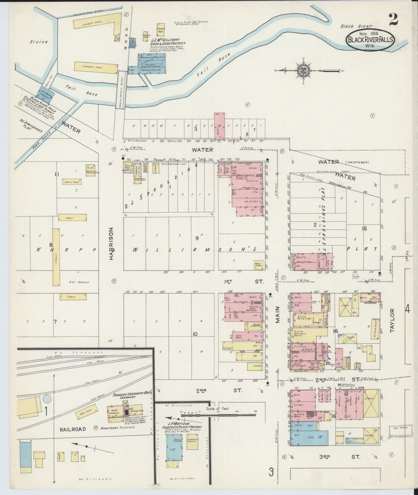 Sanborn Fire Insurance Map from Black River Falls, Jackson County, Wisconsin (1914), Sheet #0002 - Complete Map Set gallery image, historic Sanborn map, vintage wall art, Wisconsin Wisconsin