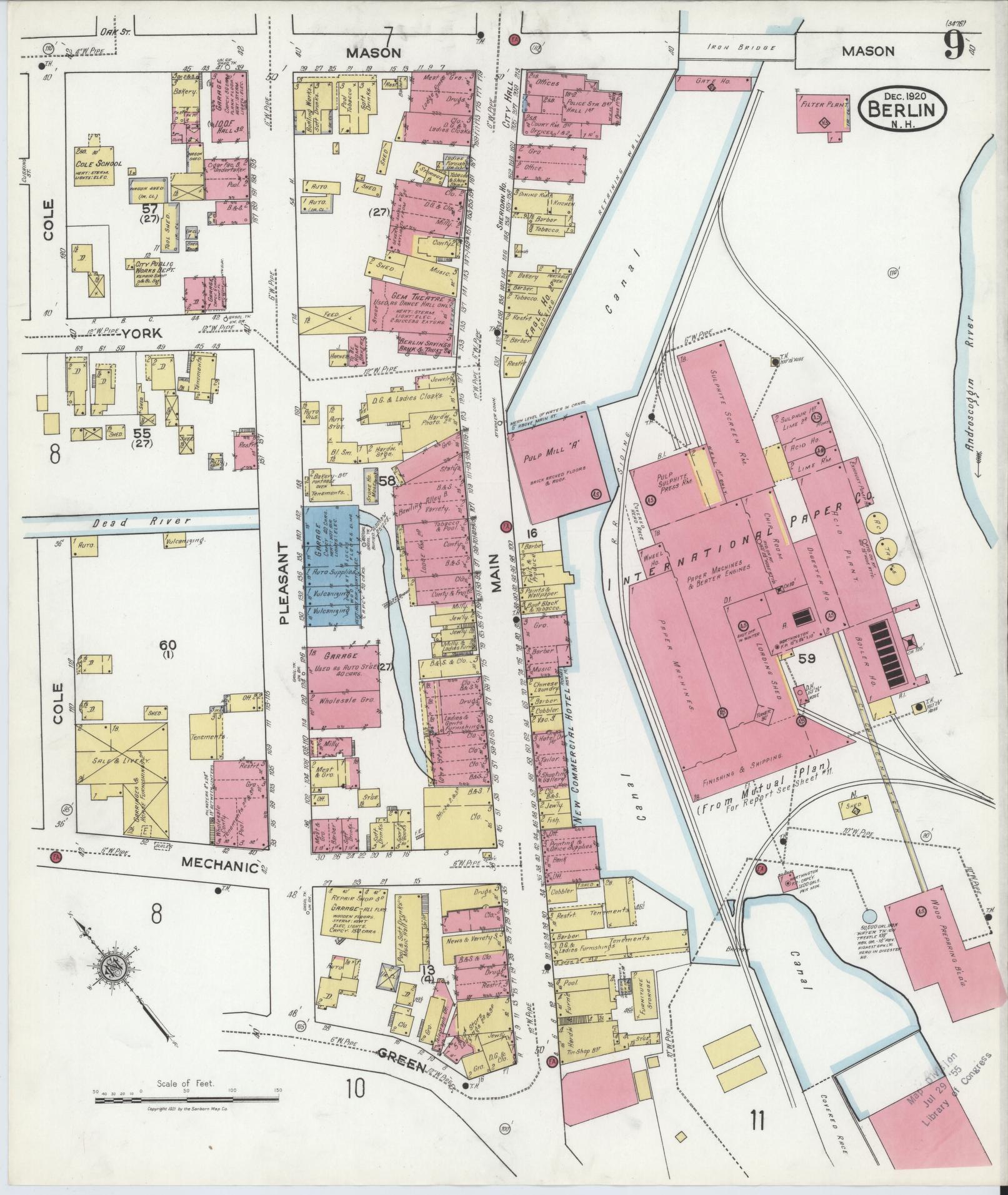 Sanborn Fire Insurance Map from Berlin, Coos County, New Hampshire (1920), Sheet #0009 - Complete Map Set gallery image, historic Sanborn map, vintage wall art, New Hampshire New Hampshire