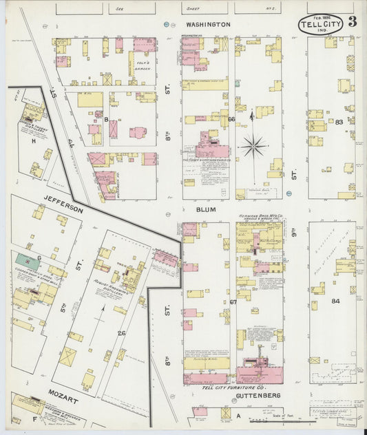 Sanborn Fire Insurance Map from Tell City, Perry County, Indiana (1892), Sheet #0003 - Historic Sanborn Fire Insurance Map Print, vintage old map wall art, antique decor, genealogy gift, Indiana Indiana map