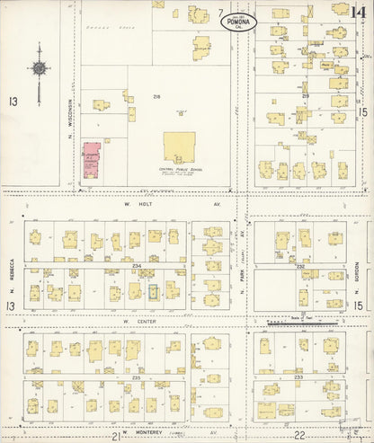 Sanborn Fire Insurance Map from Pomona, Los Angeles County, California (1911), Sheet #0014 - Complete Map Set gallery image, historic Sanborn map, vintage wall art, California California