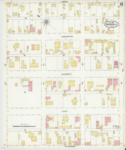 Sanborn Fire Insurance Map from Brownsville, Cameron County, Texas (1906), Sheet #0006 - Historic Sanborn Fire Insurance Map Print, vintage old map wall art, antique decor, genealogy gift, Texas Texas map