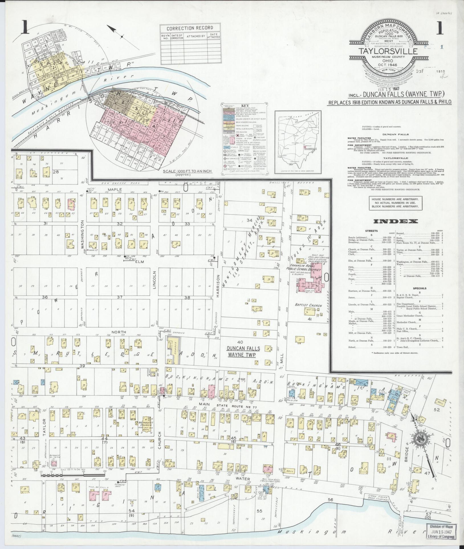 Sanborn Fire Insurance Map from Taylorsville, Muskingum County, Ohio (1946), Sheet #0001 - Complete Map Set gallery image, historic Sanborn map, vintage wall art, Ohio Ohio