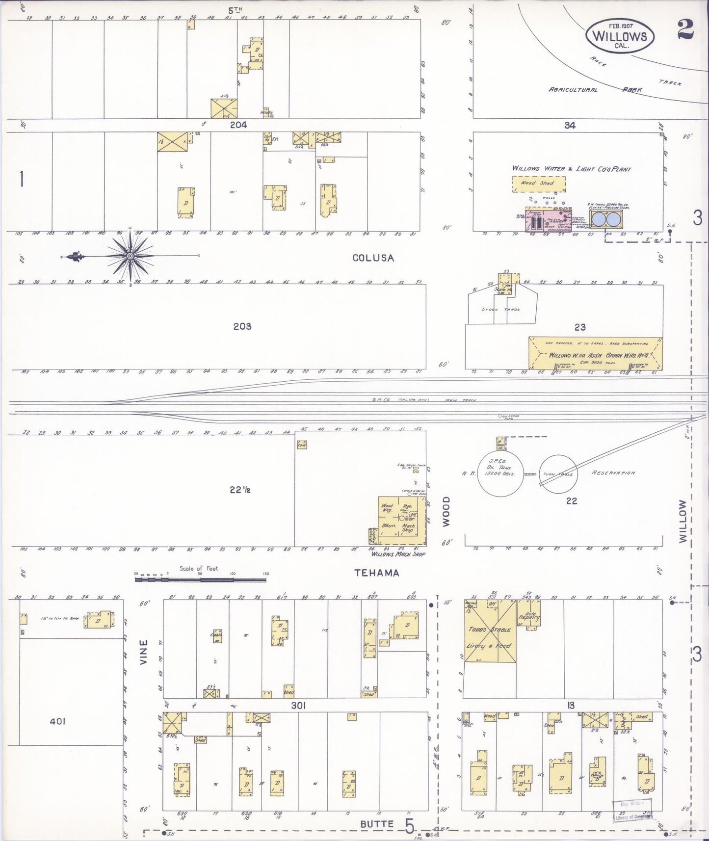 Sanborn Fire Insurance Map from Willows, Glenn County, California (1907), Sheet #0002 - Complete Map Set gallery image, historic Sanborn map, vintage wall art, California California