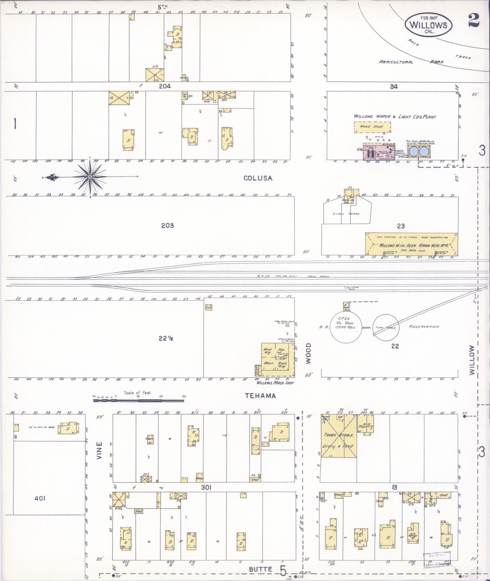 Sanborn Fire Insurance Map from Willows, Glenn County, California (1907), Sheet #0002 - Complete Map Set gallery image, historic Sanborn map, vintage wall art, California California