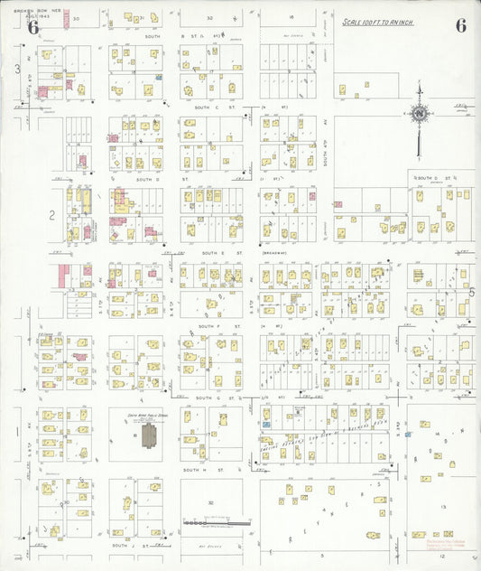 Sanborn Fire Insurance Map from Broken Bow, Custer County, Nebraska (1943), Sheet #0006 - Historic Sanborn Fire Insurance Map Print, vintage old map wall art, antique decor, genealogy gift, Nebraska Nebraska map