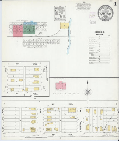 Sanborn Fire Insurance Map from Cass Lake, Cass County, Minnesota (1904), Sheet #0001 - Complete Map Set gallery image, historic Sanborn map, vintage wall art, Minnesota Minnesota