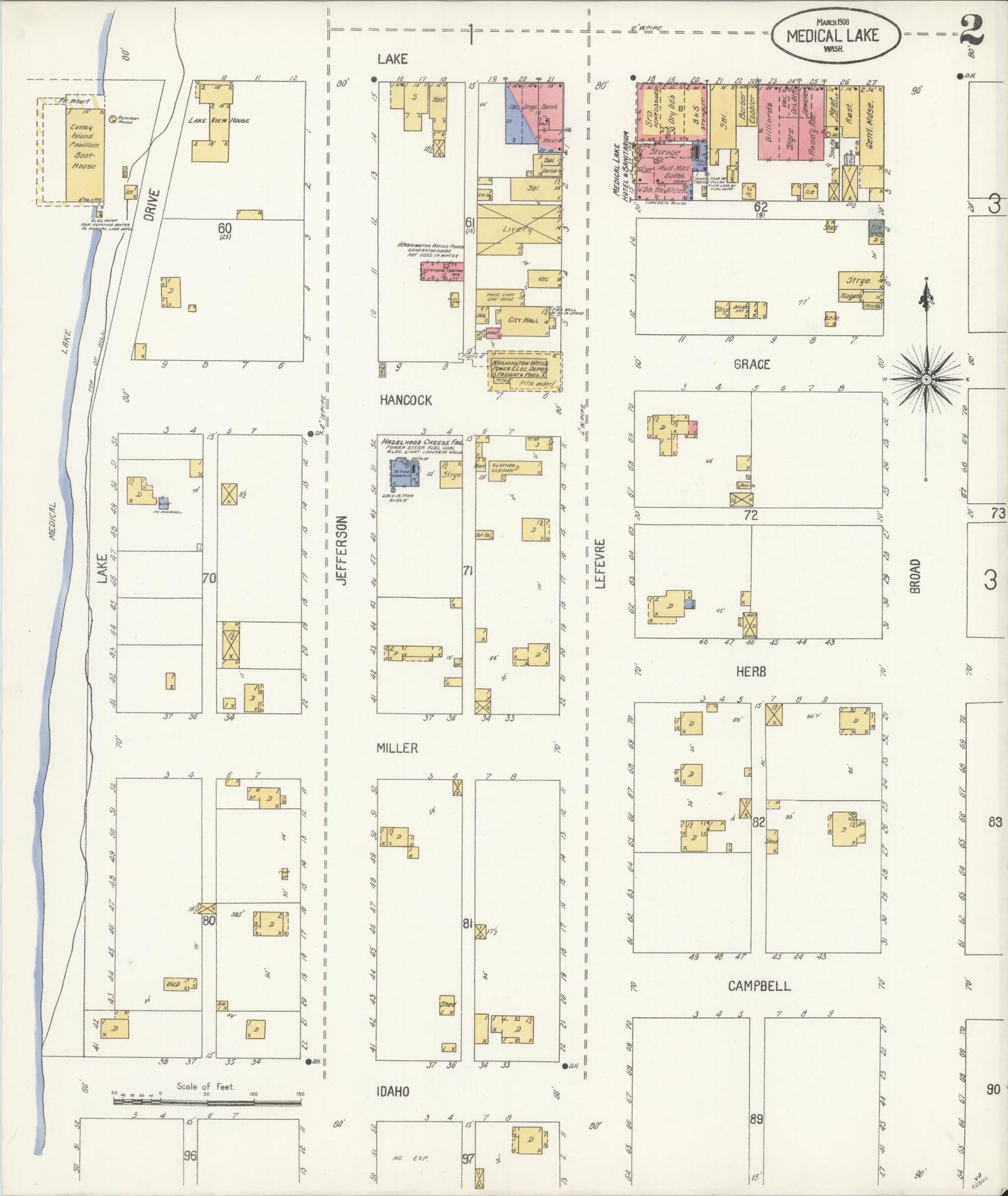 Sanborn Fire Insurance Map from Medical Lake, Spokane County, Washington (1908), Sheet #0002 - Complete Map Set gallery image, historic Sanborn map, vintage wall art, Washington Washington