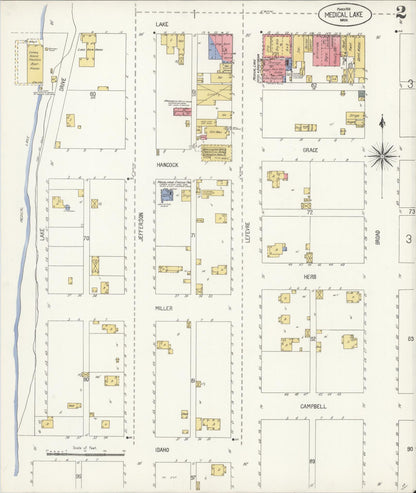 Sanborn Fire Insurance Map from Medical Lake, Spokane County, Washington (1908), Sheet #0002 - Complete Map Set gallery image, historic Sanborn map, vintage wall art, Washington Washington