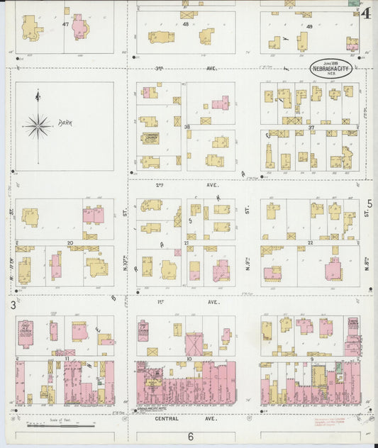 Sanborn Fire Insurance Map from Nebraska City, Otoe County, Nebraska (1899), Sheet #0004 - Historic Sanborn Fire Insurance Map Print, vintage old map wall art, antique decor, genealogy gift, Nebraska Nebraska map