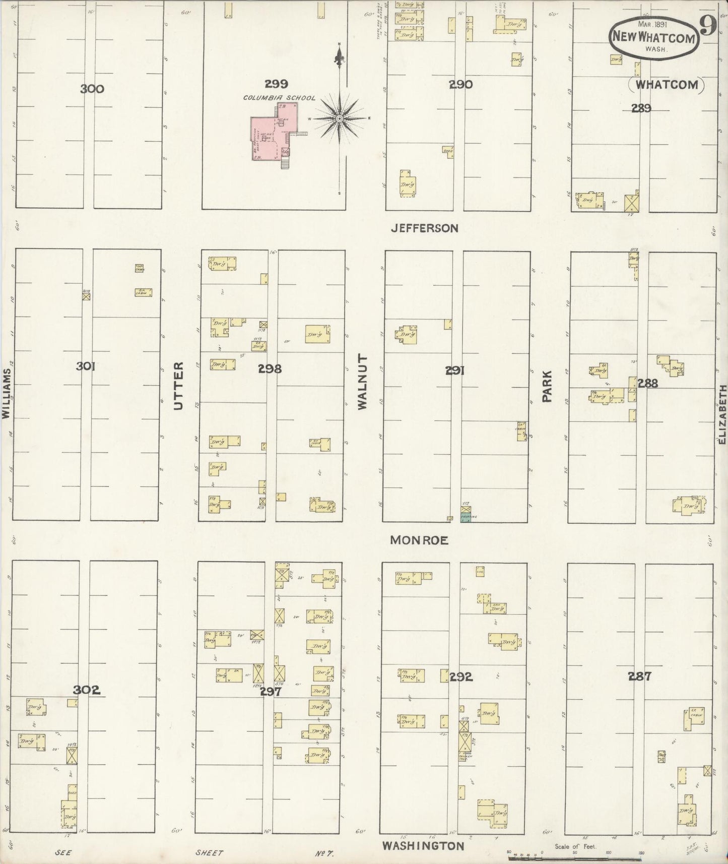 Sanborn Fire Insurance Map from New Whatcom, Whatcom County, Washington (1891), Sheet #0009 - Historic Sanborn Fire Insurance Map Print, vintage old map wall art, antique decor, genealogy gift, Washington Washington map