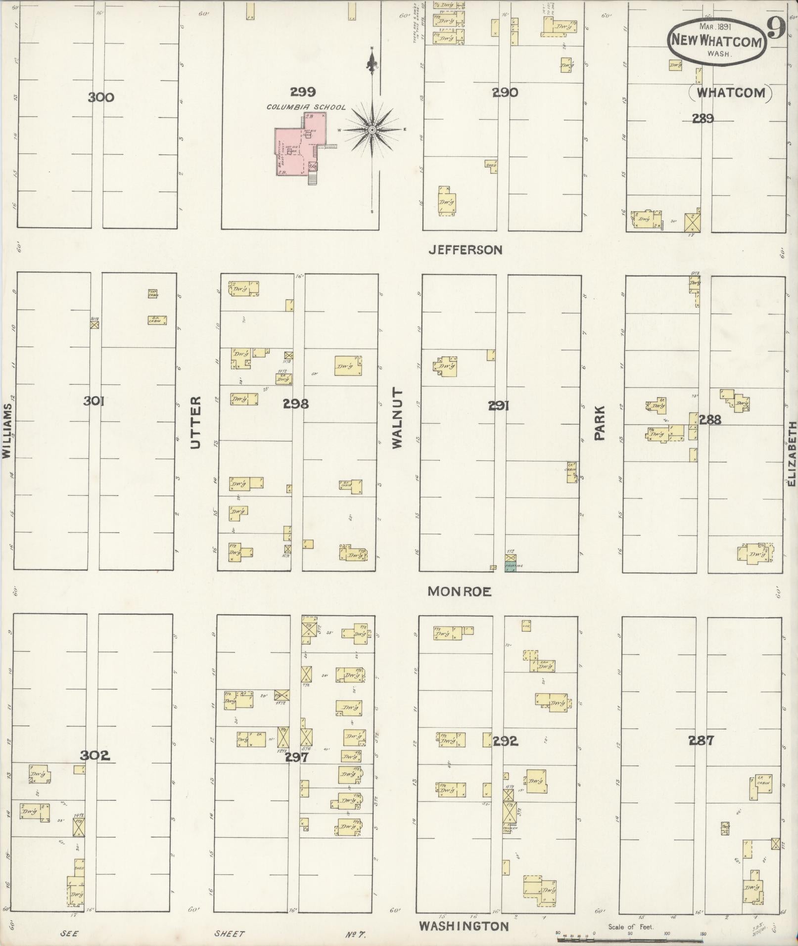Sanborn Fire Insurance Map from New Whatcom, Whatcom County, Washington (1891), Sheet #0009 - Historic Sanborn Fire Insurance Map Print, vintage old map wall art, antique decor, genealogy gift, Washington Washington map