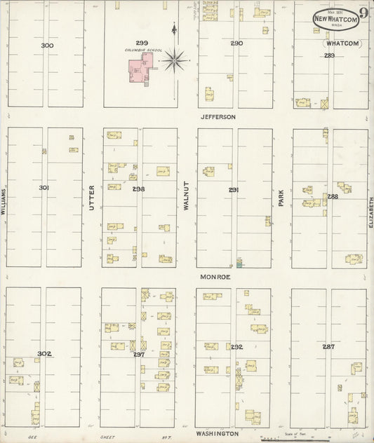 Sanborn Fire Insurance Map from New Whatcom, Whatcom County, Washington (1891), Sheet #0009 - Historic Sanborn Fire Insurance Map Print, vintage old map wall art, antique decor, genealogy gift, Washington Washington map