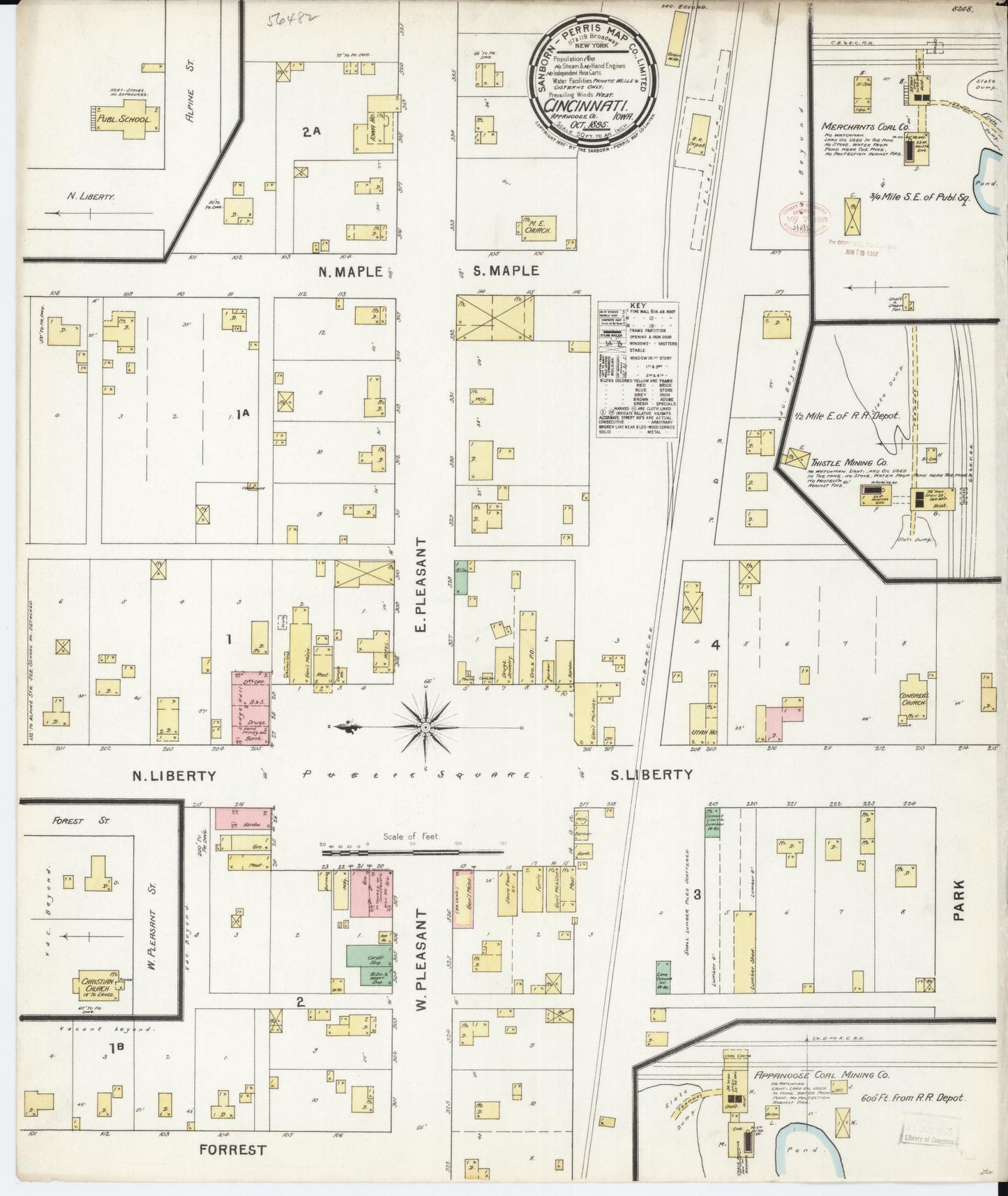 Sanborn Fire Insurance Map from Cincinnati, Appanoose County, Iowa (1895), Sheet #0001 - Historic Sanborn Fire Insurance Map Print, vintage old map wall art