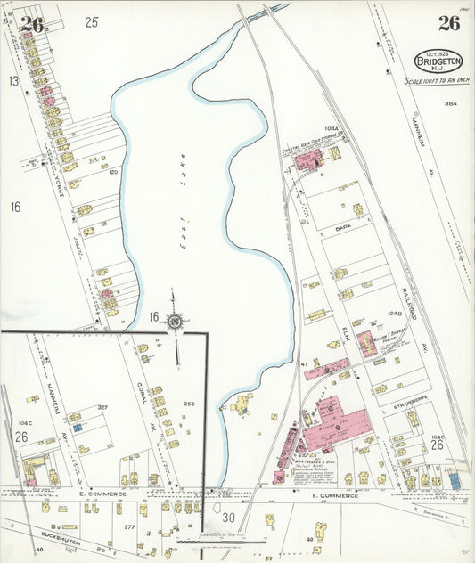 Sanborn Fire Insurance Map from Bridgeton, Cumberland County, New Jersey (1923), Sheet #0026 - Historic Sanborn Fire Insurance Map Print, vintage old map wall art, antique decor, genealogy gift, New Jersey New Jersey map