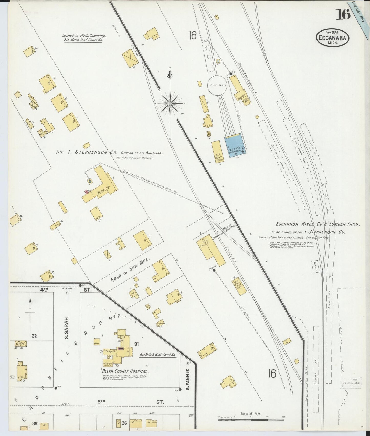 Sanborn Fire Insurance Map from Escanaba, Delta County, Michigan (1899), Sheet #0016 - Complete Map Set gallery image, historic Sanborn map, vintage wall art, Michigan Michigan