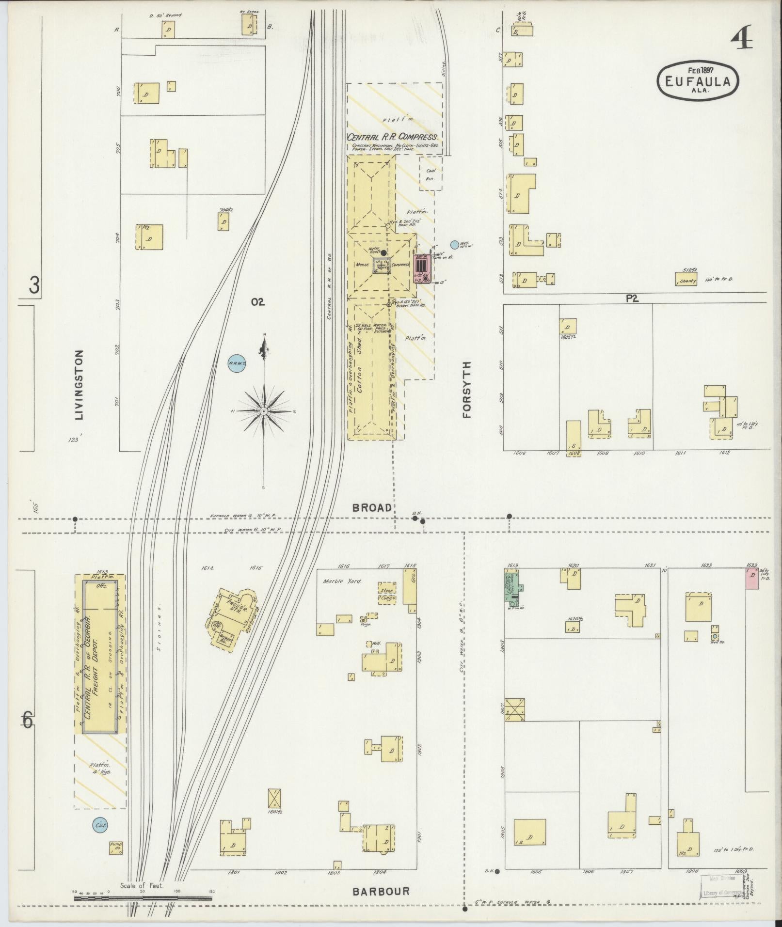 Sanborn Fire Insurance Map from Eufaula, Barbour County, Alabama (1897), Sheet #0004 - Complete Map Set gallery image, historic Sanborn map, vintage wall art, Alabama Alabama