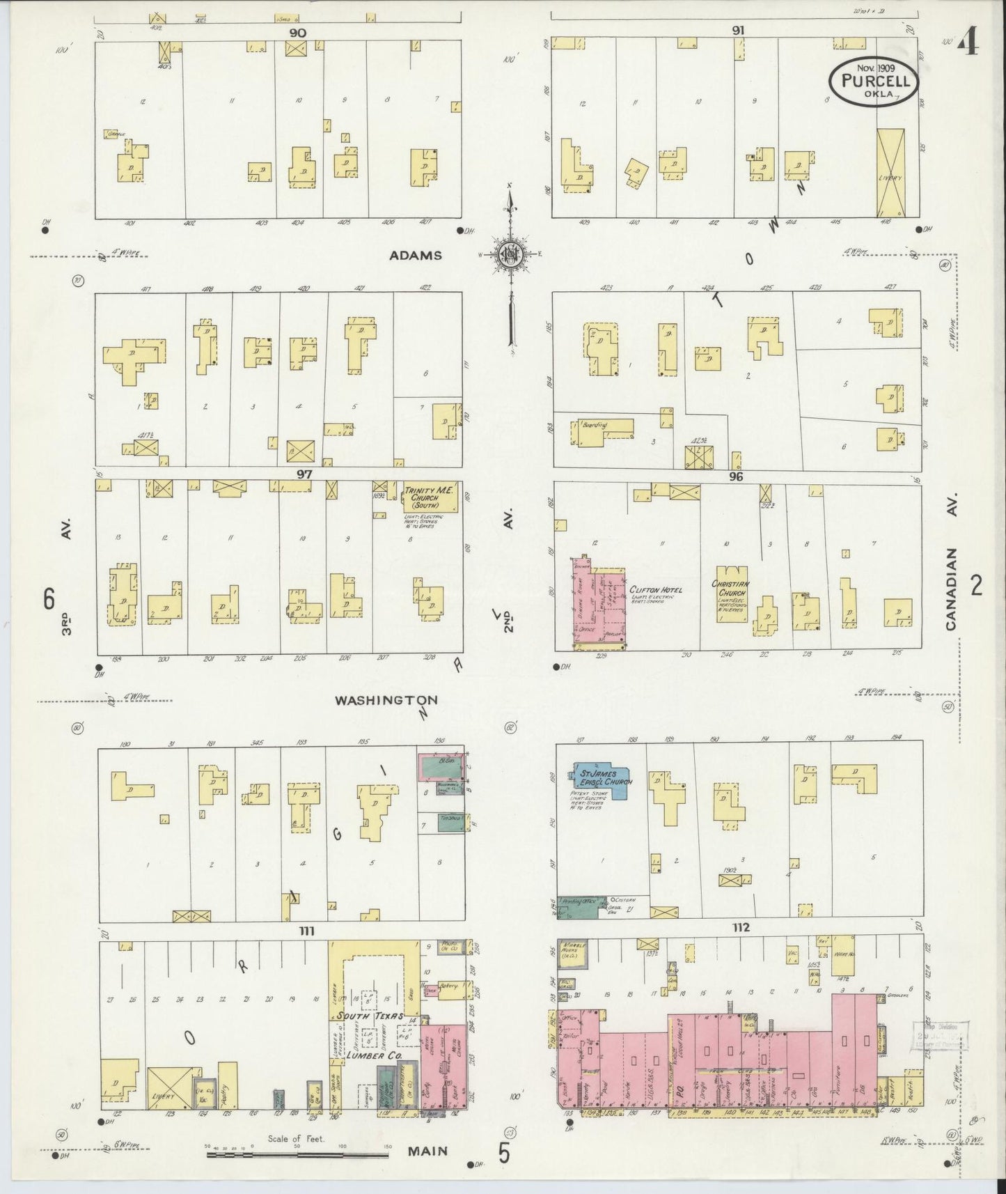 Sanborn Fire Insurance Map from Purcell, McClain County, Oklahoma (1909), Sheet #0004 - Complete Map Set gallery image, historic Sanborn map, vintage wall art, Oklahoma Oklahoma