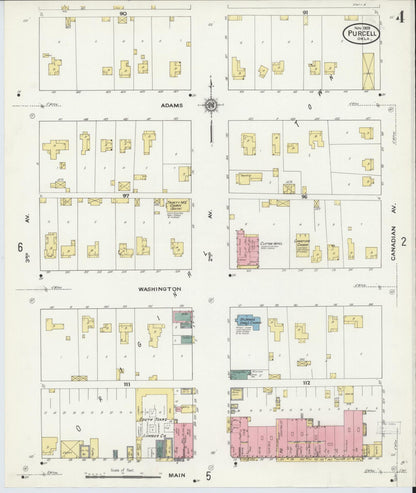Sanborn Fire Insurance Map from Purcell, McClain County, Oklahoma (1909), Sheet #0004 - Complete Map Set gallery image, historic Sanborn map, vintage wall art, Oklahoma Oklahoma