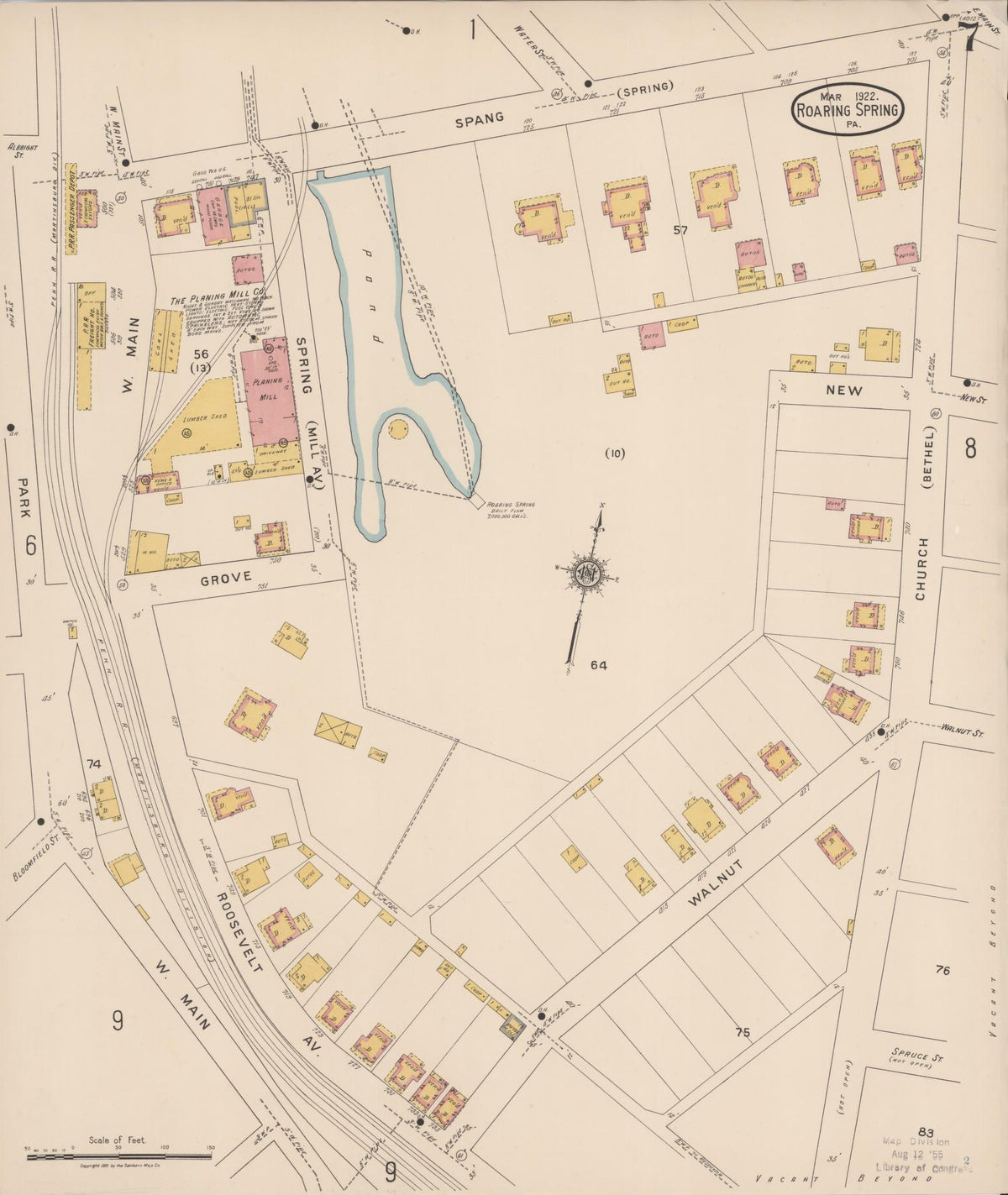 Sanborn Fire Insurance Map from Roaring Spring, Blair County, Pennsylvania (1922), Sheet #0007 - Historic Sanborn Fire Insurance Map Print, vintage old map wall art, antique decor, genealogy gift, Pennsylvania Pennsylvania map