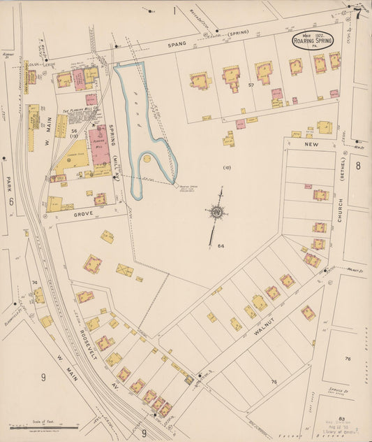 Sanborn Fire Insurance Map from Roaring Spring, Blair County, Pennsylvania (1922), Sheet #0007 - Historic Sanborn Fire Insurance Map Print, vintage old map wall art, antique decor, genealogy gift, Pennsylvania Pennsylvania map