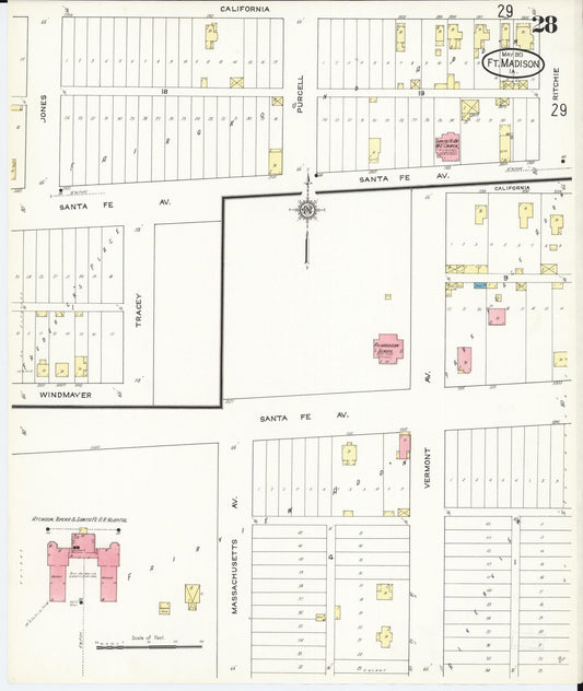 Sanborn Fire Insurance Map from Fort Madison, Lee County, Iowa (1913), Sheet #0028 - Historic Sanborn Fire Insurance Map Print, vintage old map wall art