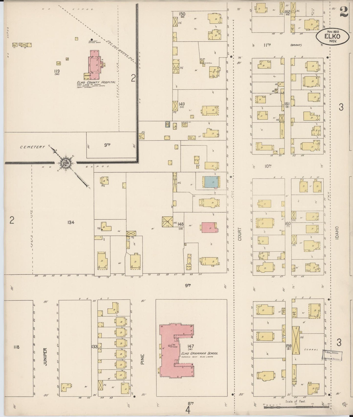 Sanborn Fire Insurance Map from Elko, Elko County, Nevada (1912), Sheet #0002 - Historic Sanborn Fire Insurance Map Print, vintage old map wall art, antique decor, genealogy gift, Nevada Nevada map