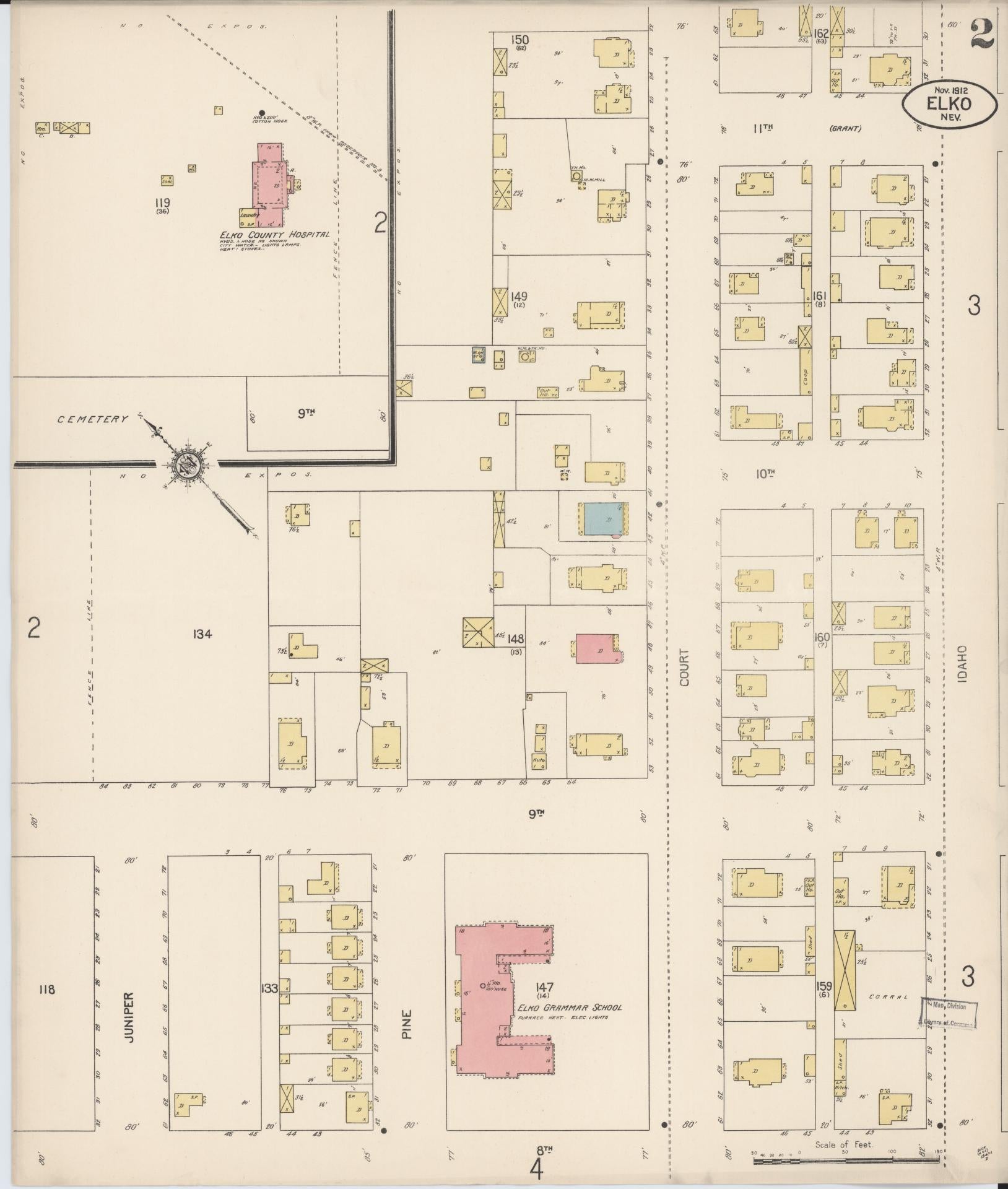 Sanborn Fire Insurance Map from Elko, Elko County, Nevada (1912), Sheet #0002 - Historic Sanborn Fire Insurance Map Print, vintage old map wall art, antique decor, genealogy gift, Nevada Nevada map