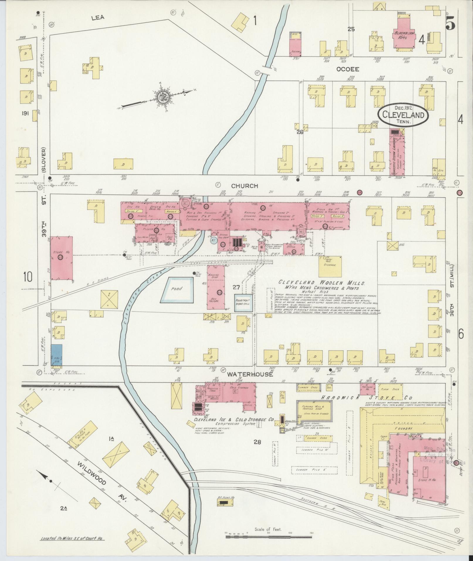 Sanborn Fire Insurance Map from Cleveland, Bradley County, Tennessee (1912), Sheet #0005 - Complete Map Set gallery image, historic Sanborn map, vintage wall art, Tennessee Tennessee