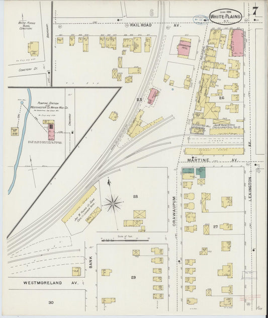 Sanborn Fire Insurance Map from White Plains, Westchester County, New York (1894), Sheet #0007 - Historic Sanborn Fire Insurance Map Print, vintage old map wall art, antique decor, genealogy gift, New York New York map
