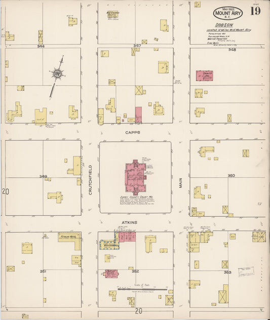 Sanborn Fire Insurance Map from Mount Airy, Surry County, North Carolina (1922), Sheet #0019 - Historic Sanborn Fire Insurance Map Print, vintage old map wall art, antique decor, genealogy gift, North Carolina North Carolina map
