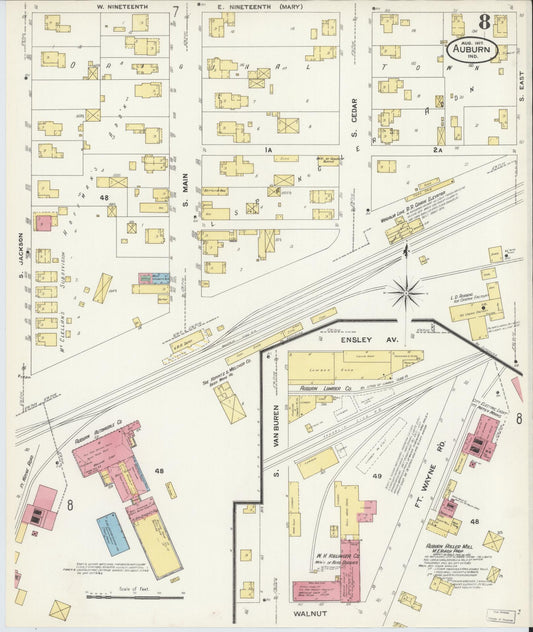 Sanborn Fire Insurance Map from Auburn, De Kalb County, Indiana (1907), Sheet #0008 - Historic Sanborn Fire Insurance Map Print, vintage old map wall art, antique decor, genealogy gift, Indiana Indiana map