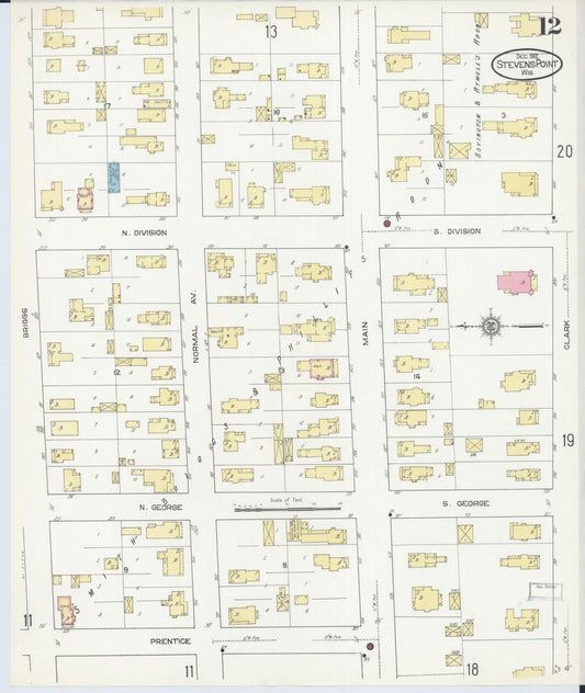 Sanborn Fire Insurance Map from Stevens Point, Portage County, Wisconsin (1912), Sheet #0012 - Historic Sanborn Fire Insurance Map Print, vintage old map wall art, antique decor, genealogy gift, Wisconsin Wisconsin map