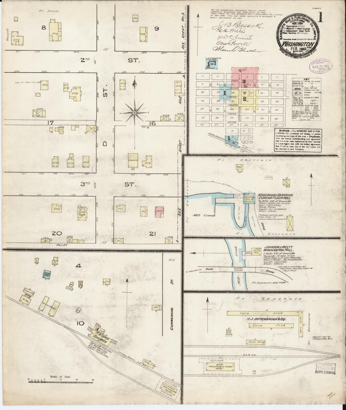Sanborn Fire Insurance Map from Washington, Washington County, Kansas (1885), Sheet #0001 - Complete Map Set gallery image, historic Sanborn map, vintage wall art, Sanborn Fire Insurance Map from Washington Washington