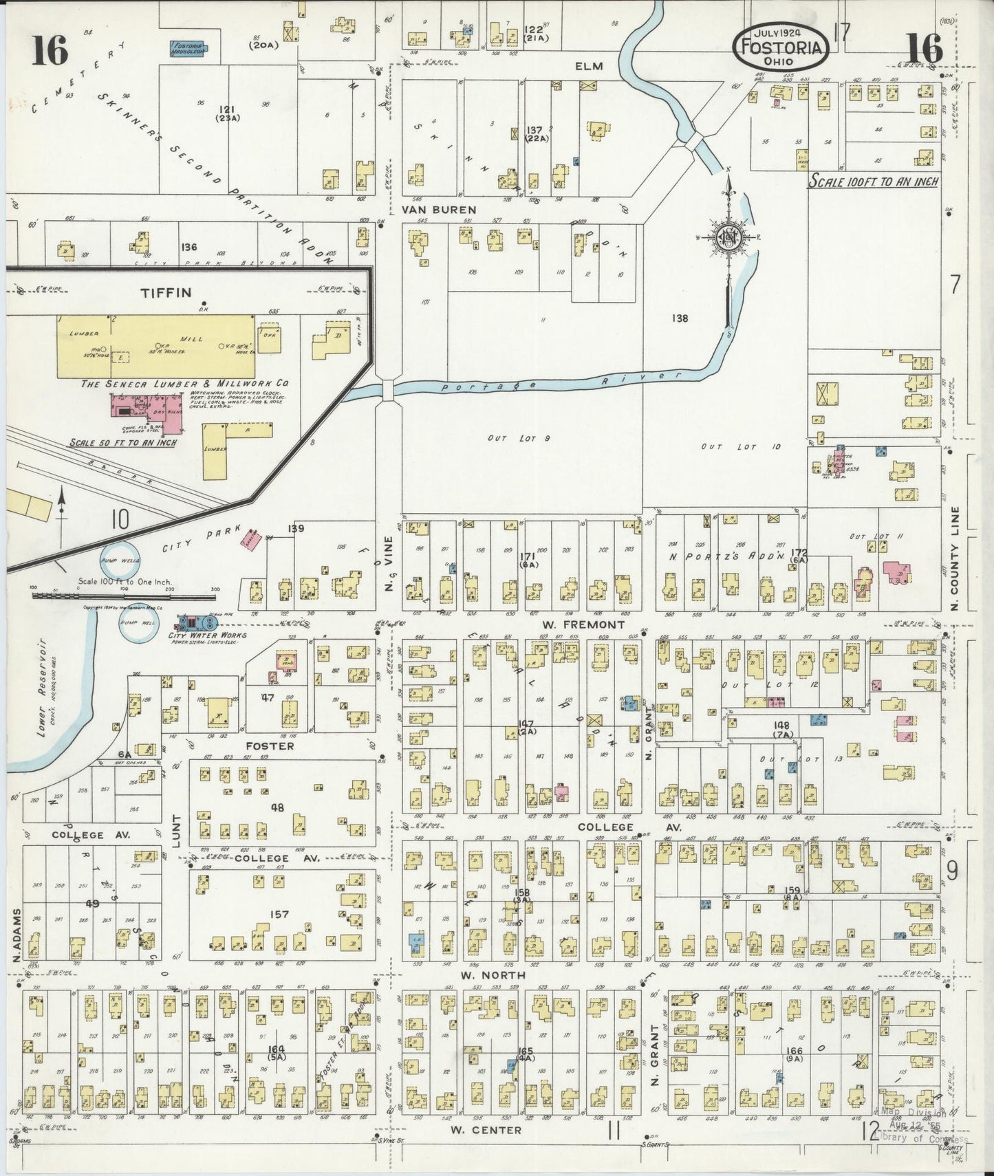Sanborn Fire Insurance Map from Fostoria, Seneca, Hancock, And Wood Counties, Ohio (1924), Sheet #0016 - Historic Sanborn Fire Insurance Map Print, vintage old map wall art, antique decor, genealogy gift, Ohio Ohio map