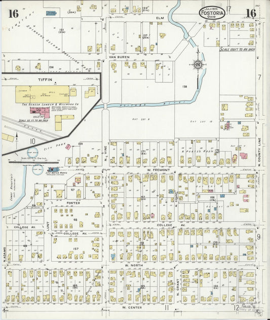 Sanborn Fire Insurance Map from Fostoria, Seneca, Hancock, And Wood Counties, Ohio (1924), Sheet #0016 - Historic Sanborn Fire Insurance Map Print, vintage old map wall art, antique decor, genealogy gift, Ohio Ohio map
