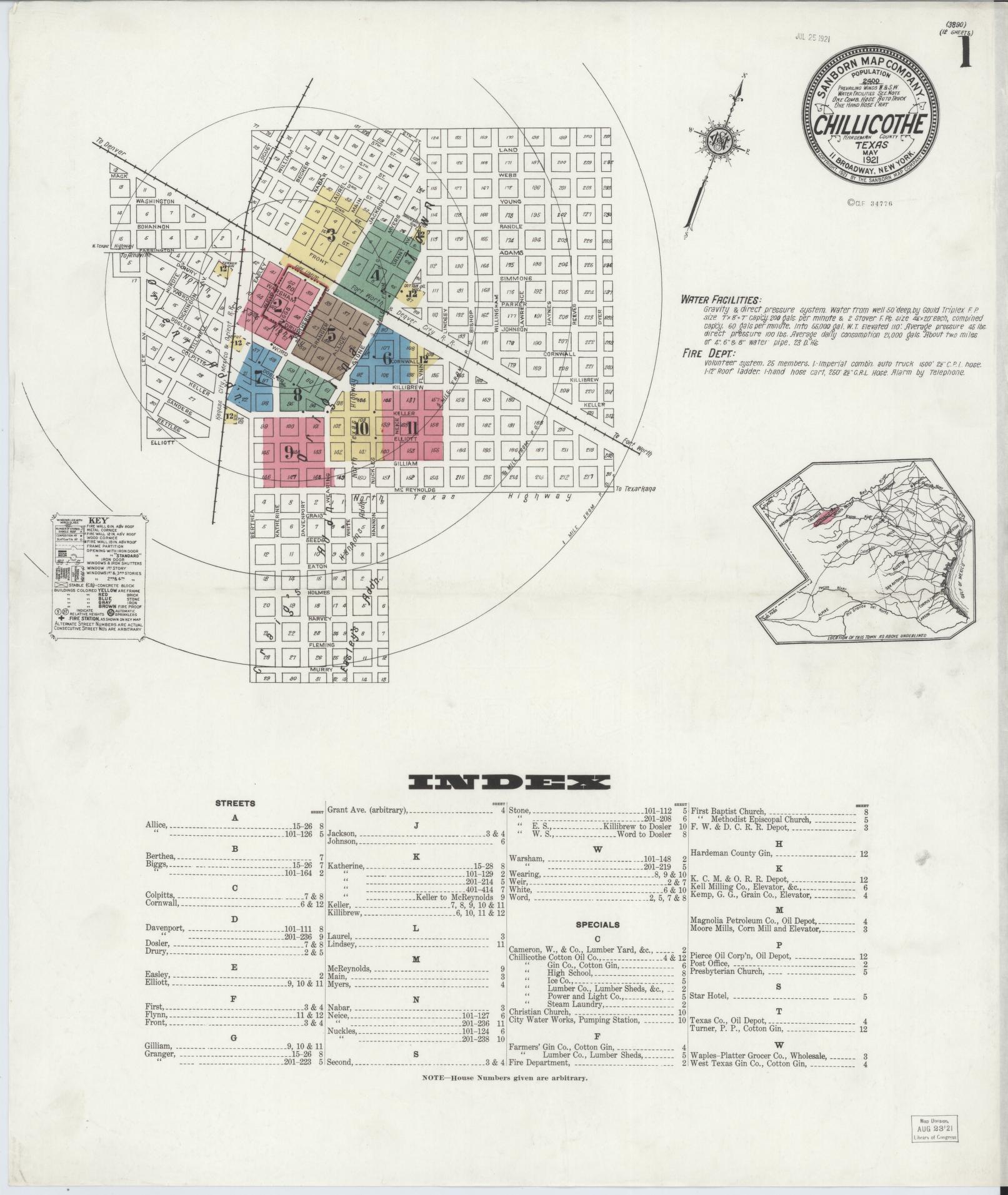 Sanborn Fire Insurance Map from Chillicothe, Hardeman County, Texas. (1921) – Historic Sanborn Fire Insurance Map Print