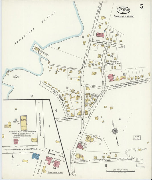 Sanborn Fire Insurance Map from Roslyn, Nassau County, New York (1920), Sheet #0005 - Historic Sanborn Fire Insurance Map Print, vintage old map wall art, antique decor, genealogy gift, New York New York map