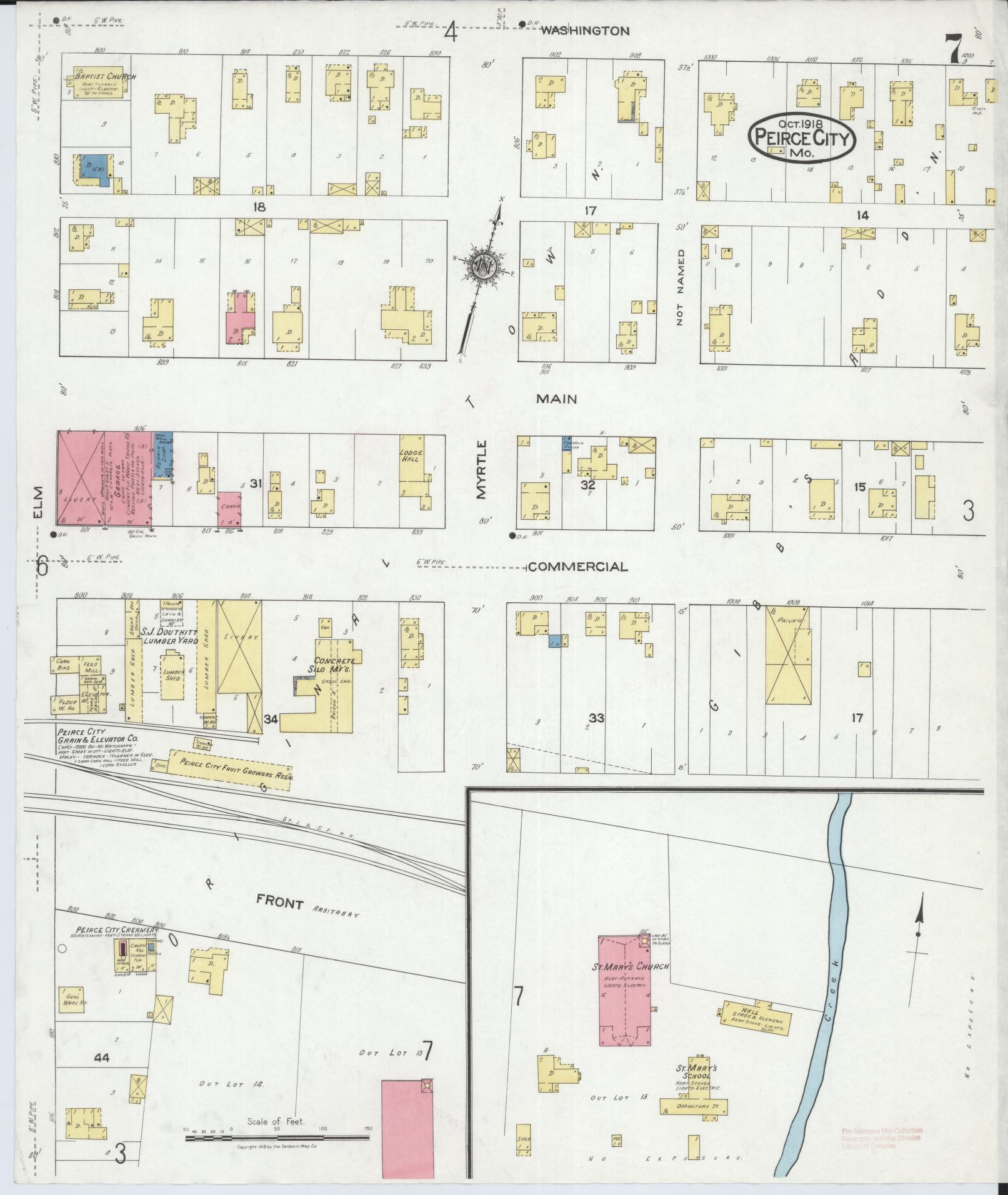 Sanborn Fire Insurance Map from Pierce City, Lawrence County, Missouri (1918), Sheet #0007 - Complete Map Set gallery image, historic Sanborn map, vintage wall art, Missouri Missouri