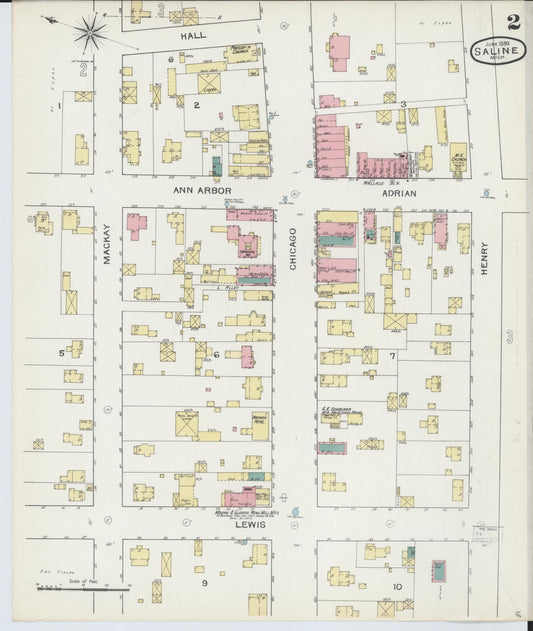 Sanborn Fire Insurance Map from Saline, Washtenaw County, Michigan (1893), Sheet #0002 - Historic Sanborn Fire Insurance Map Print, vintage old map wall art, antique decor, genealogy gift, Michigan Michigan map