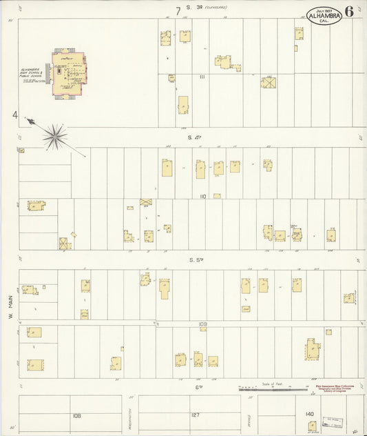 Sanborn Fire Insurance Map from Alhambra, Los Angeles County, California (1907), Sheet #0006 - Historic Sanborn Fire Insurance Map Print, vintage old map wall art, antique decor, genealogy gift, California California map