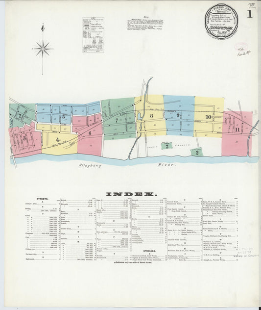 Sanborn Fire Insurance Map from Sharpsburg, Allegheny County, Pennsylvania (1896), Sheet #0001 - Historic Sanborn Fire Insurance Map Print, vintage old map wall art, antique decor, genealogy gift, Pennsylvania Pennsylvania map