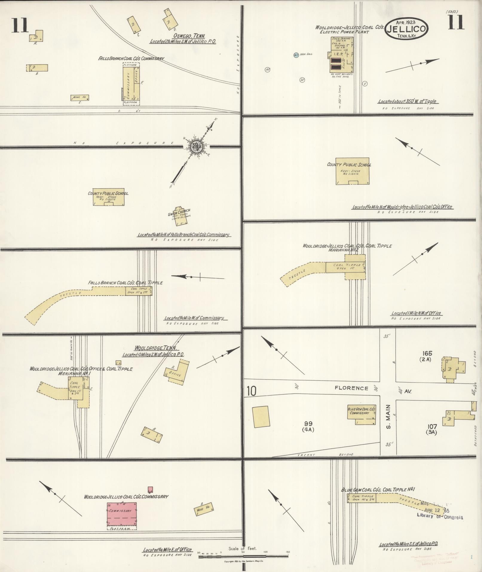 Sanborn Fire Insurance Map from Jellico, Whitley County, Ky., and Campbell County, Tenna, Kentucky (1923), Sheet #0011 - Historic Sanborn Fire Insurance Map Print, vintage old map wall art, antique decor, genealogy gift, Kentucky Kentucky map