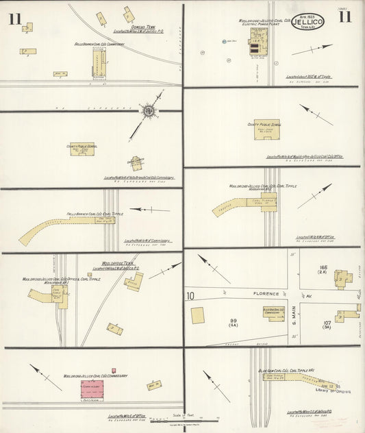 Sanborn Fire Insurance Map from Jellico, Whitley County, Ky., and Campbell County, Tenna, Kentucky (1923), Sheet #0011 - Historic Sanborn Fire Insurance Map Print, vintage old map wall art, antique decor, genealogy gift, Kentucky Kentucky map