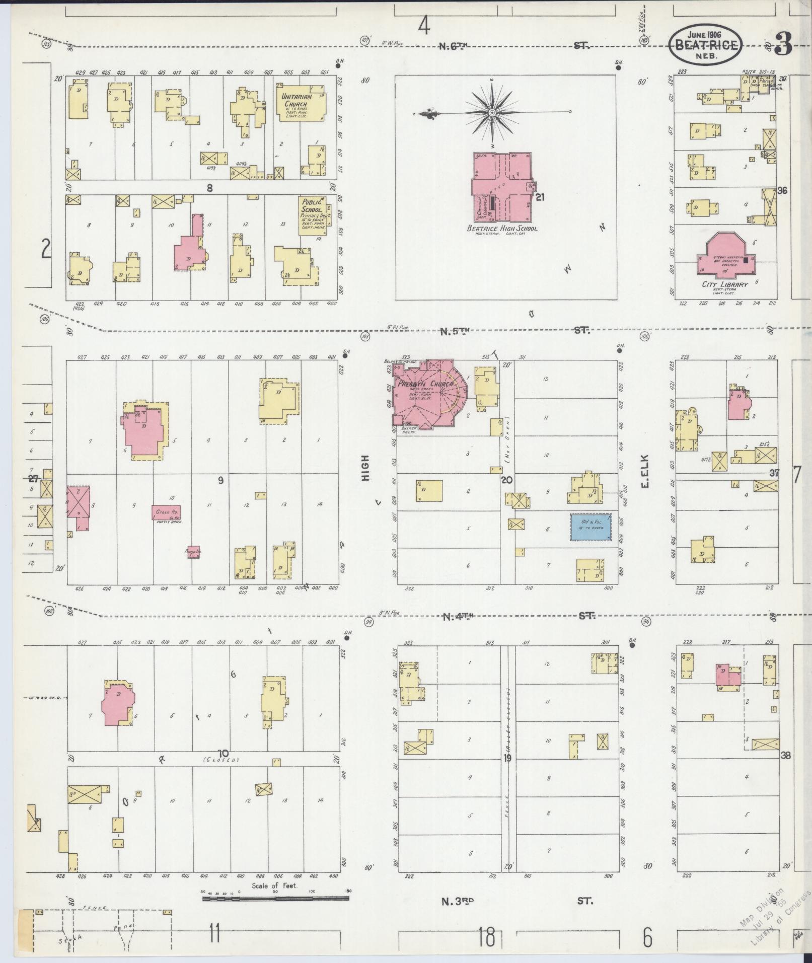 Sanborn Fire Insurance Map from Beatrice, Gage County, Nebraska (1906), Sheet #0003 - Historic Sanborn Fire Insurance Map Print, vintage old map wall art, antique decor, genealogy gift, Nebraska Nebraska map