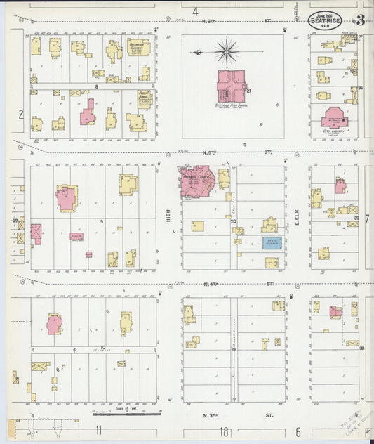 Sanborn Fire Insurance Map from Beatrice, Gage County, Nebraska (1906), Sheet #0003 - Historic Sanborn Fire Insurance Map Print, vintage old map wall art, antique decor, genealogy gift, Nebraska Nebraska map