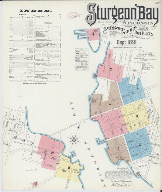 Sanborn Fire Insurance Map from Sturgeon Bay, Door County, Wisconsin (1891), Sheet #0001 - Complete Map Set gallery image, historic Sanborn map, vintage wall art, Wisconsin Wisconsin