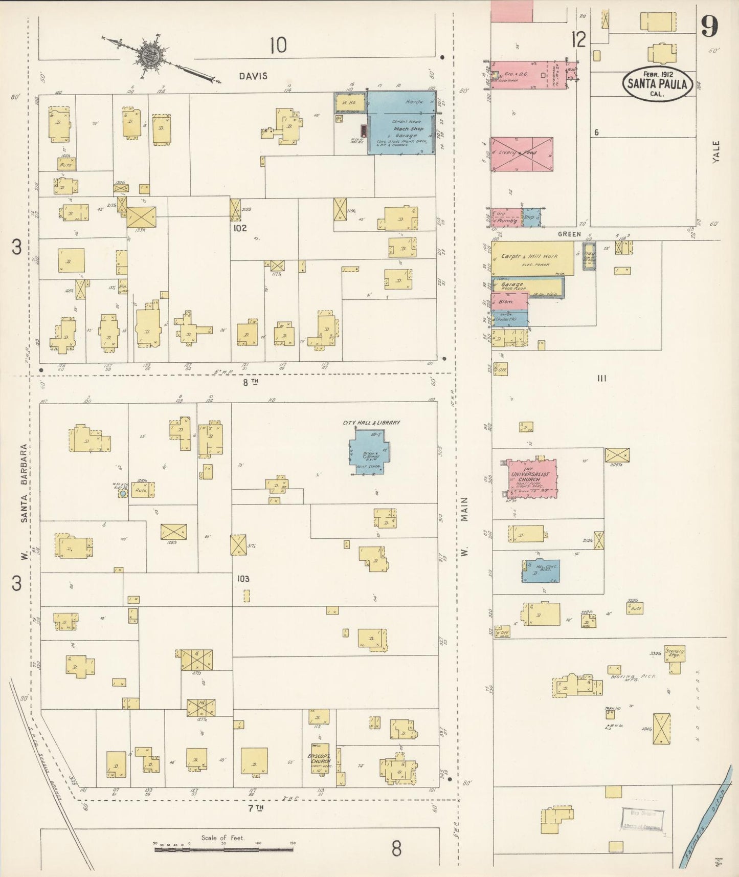 Sanborn Fire Insurance Map from Santa Paula, Ventura County, California (1912), Sheet #0009 - Complete Map Set gallery image, historic Sanborn map, vintage wall art, California California