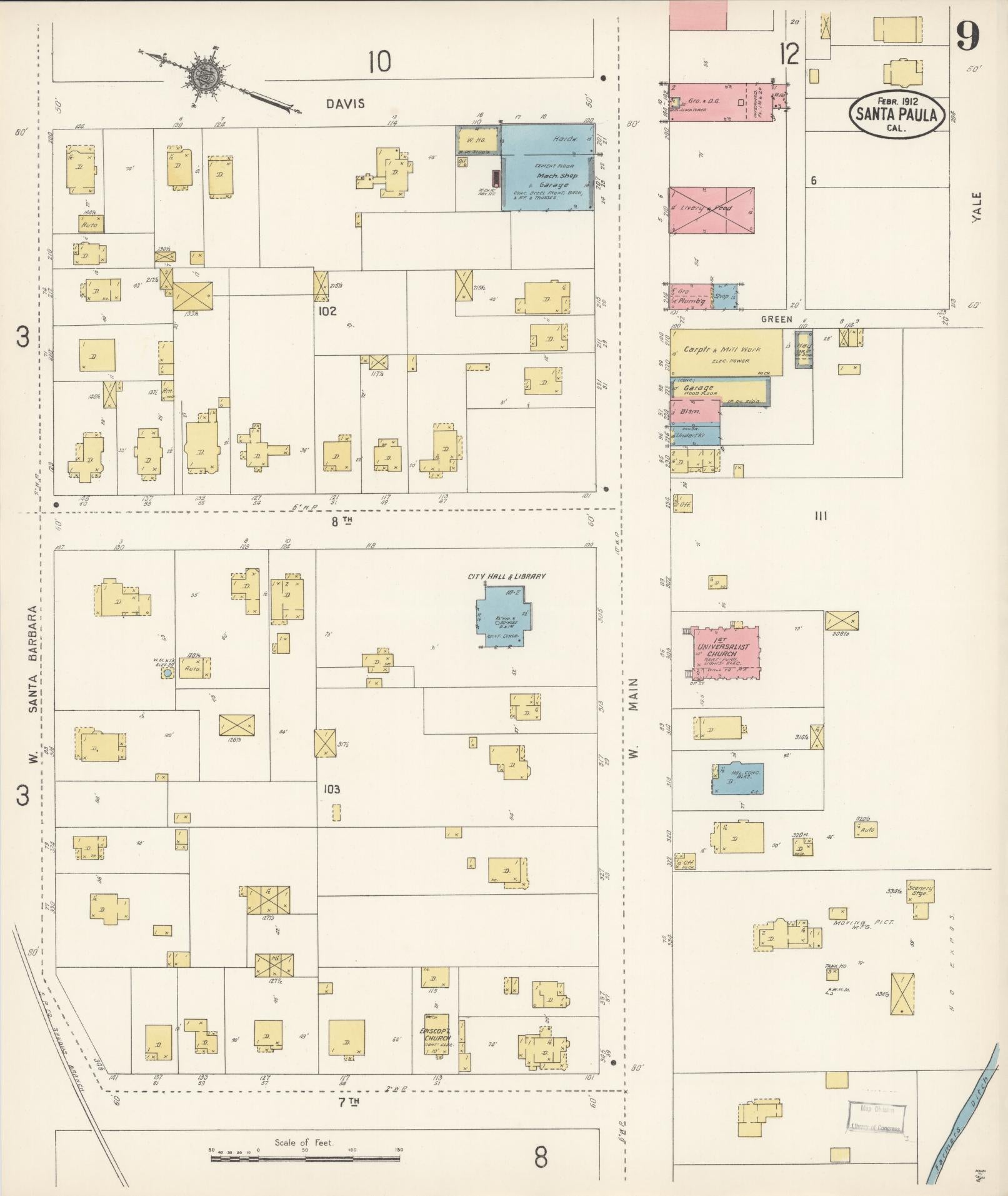 Sanborn Fire Insurance Map from Santa Paula, Ventura County, California (1912), Sheet #0009 - Complete Map Set gallery image, historic Sanborn map, vintage wall art, California California