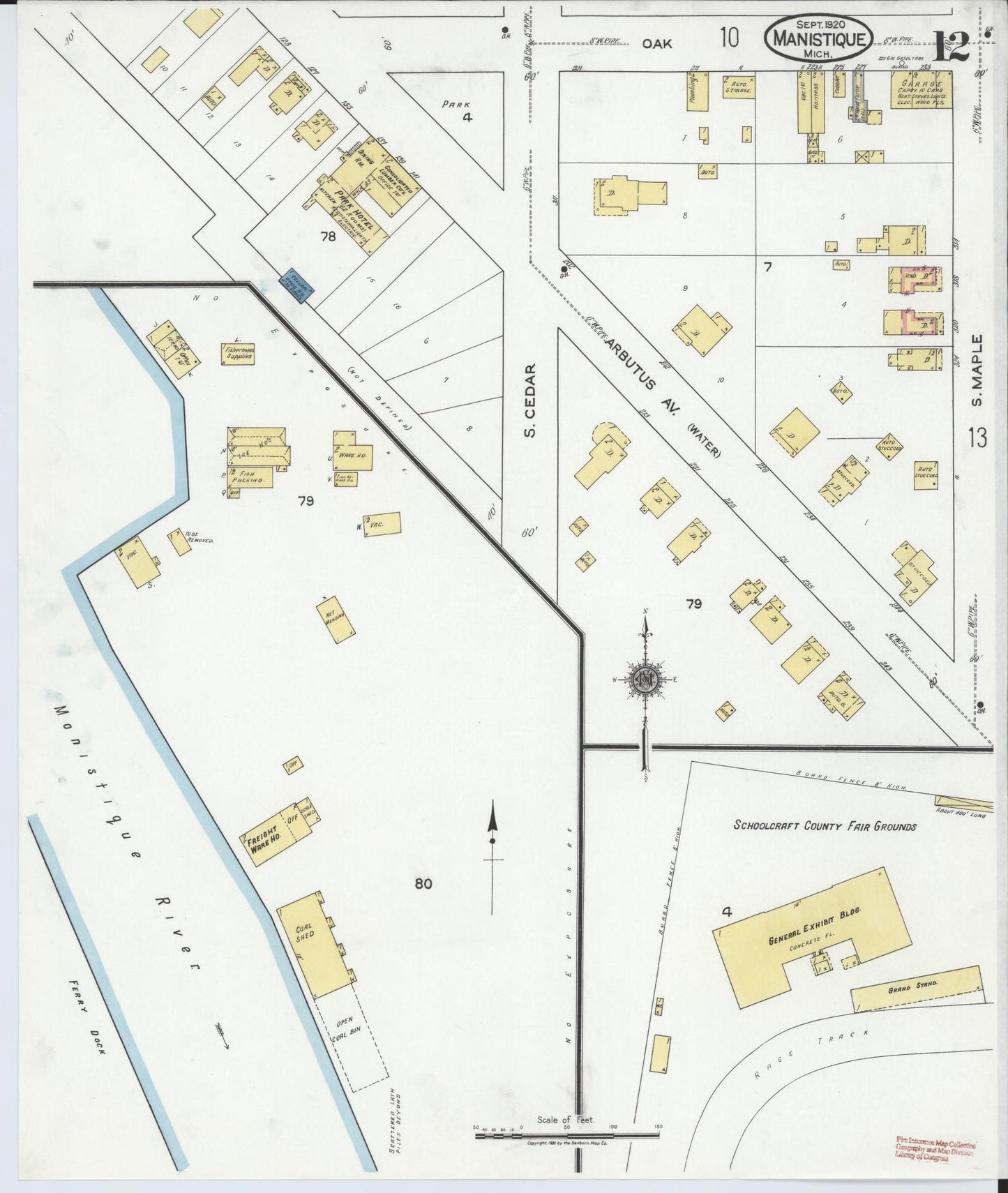 Sanborn Fire Insurance Map from Manistique, Schoolcraft County, Michigan (1920), Sheet #0012 - Complete Map Set gallery image, historic Sanborn map, vintage wall art, Michigan Michigan